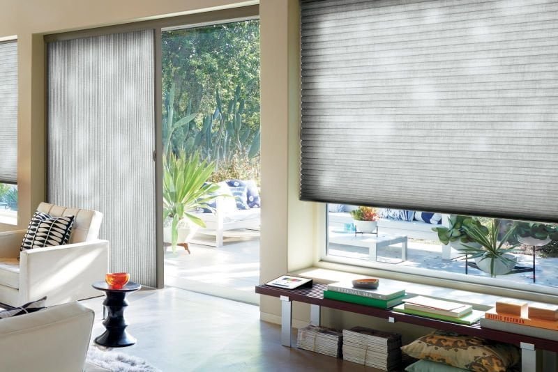 Cellular shades installed in luxury residential living room
