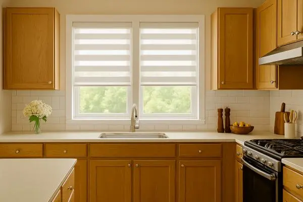 Kitchen with light filtering zebra shades
