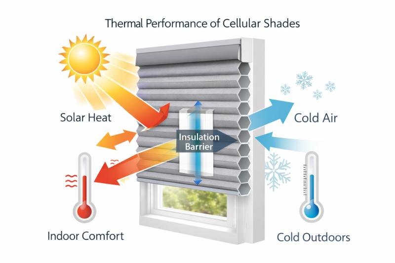 Thermal imaging comparison showing cellular shade insulation performance