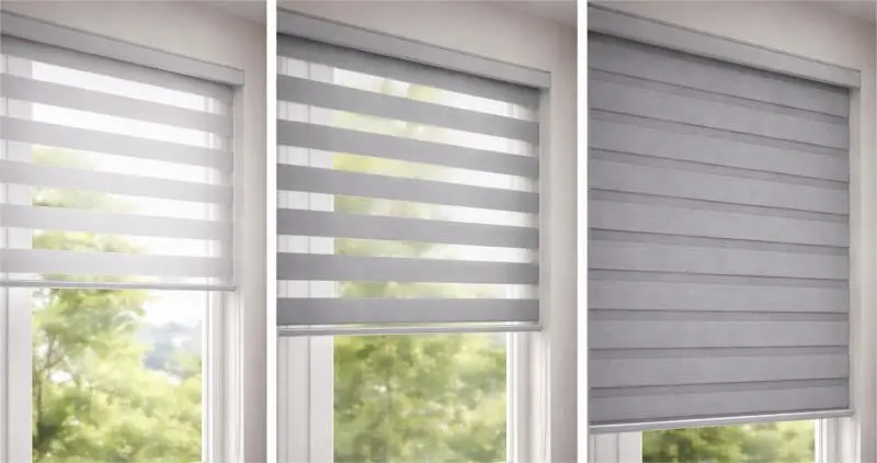 Zebra shade product showcasing dual-layer fabric system