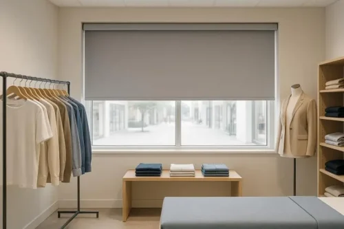 Roller shades in retail showroom