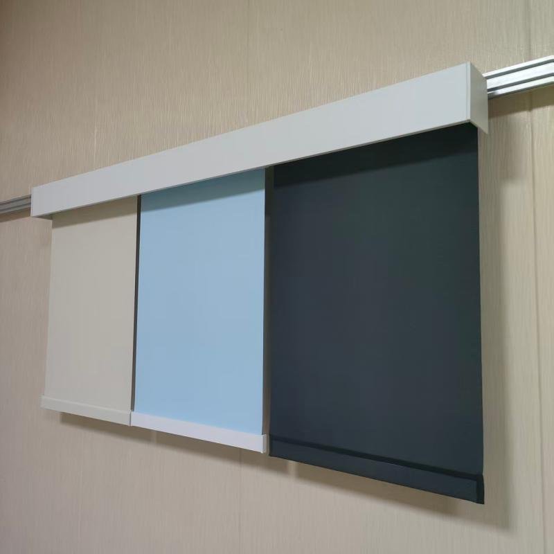 Side-by-side comparison of a vertically integrated shade factory floor with tube cutting, fabric cutting and assembly stations versus a trading company showroom with sample shades on a wall